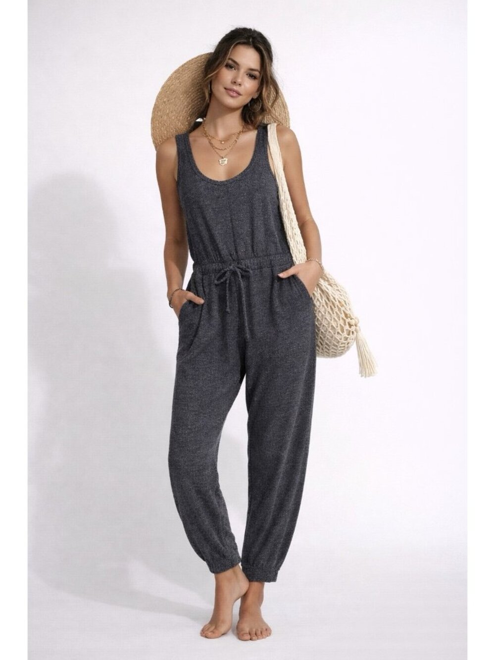 FREE PEOPLE BEACH bicoastal jumpsuit XS Romper Grey Stretch Loungewear Atheisure